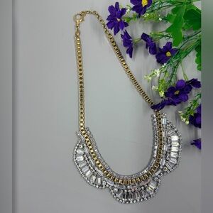 Fossil Signed Vintage Y2K Gold and Silver Crystal Statement Necklace